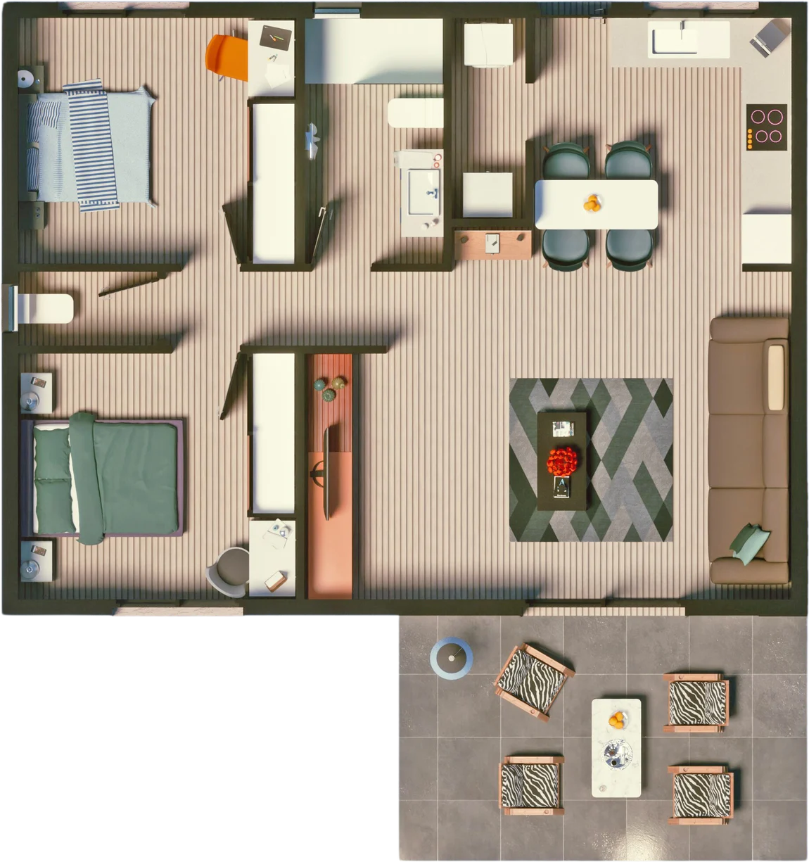 Plan 3D de la villa Eria