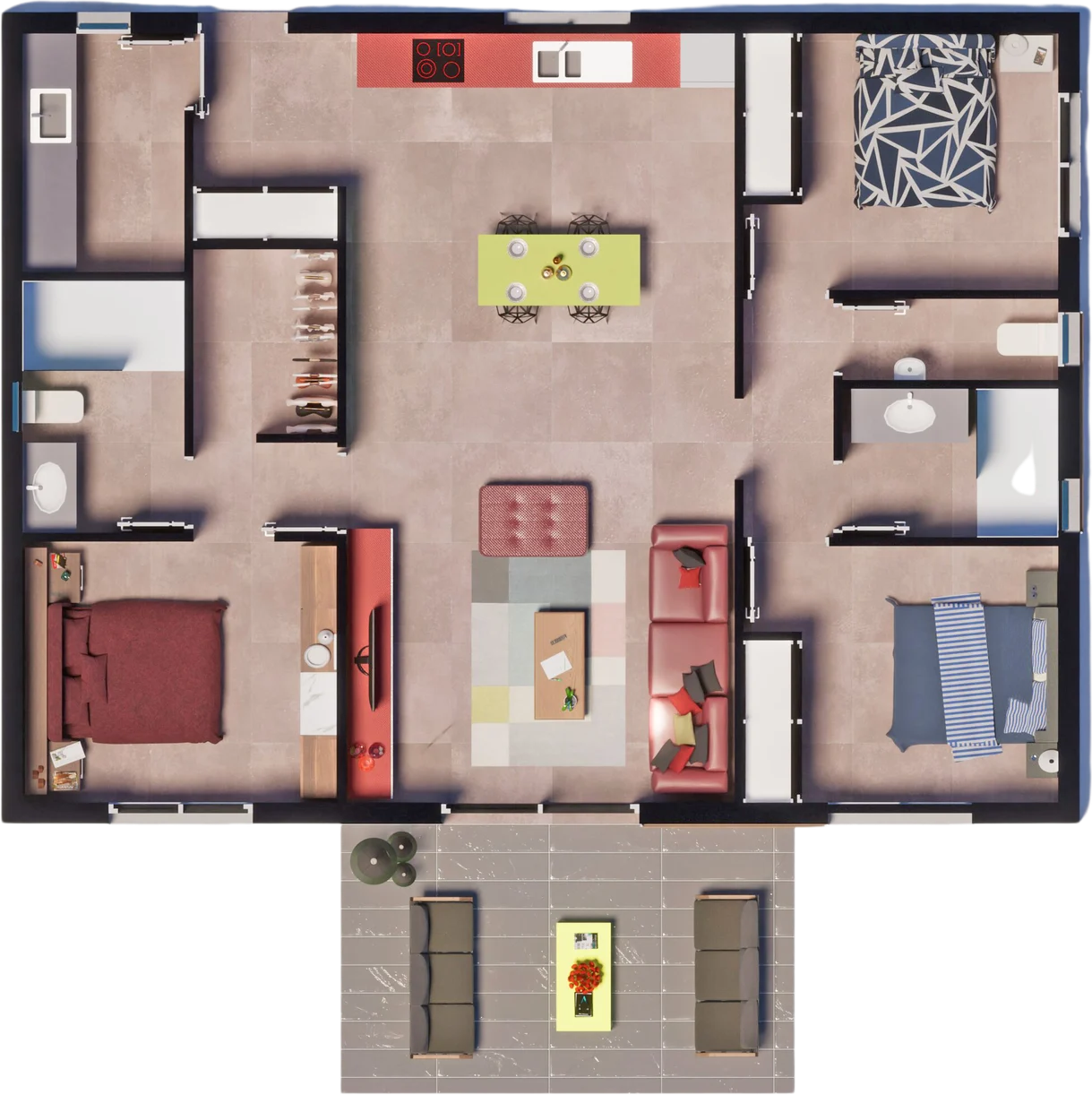 Plan 3D de la villa Hibiscus Jaune