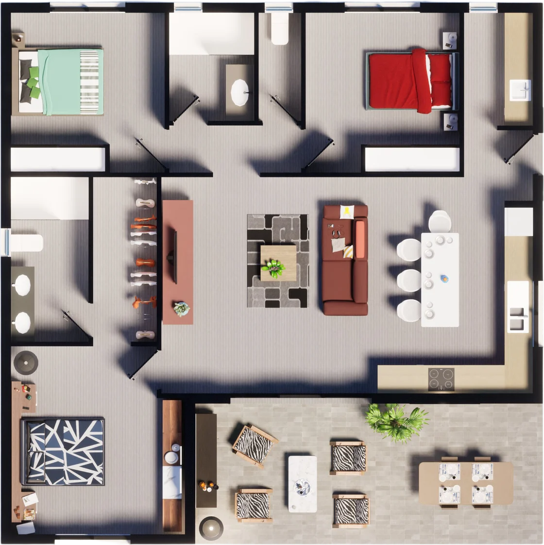 Plan 3D de la villa Sobralia